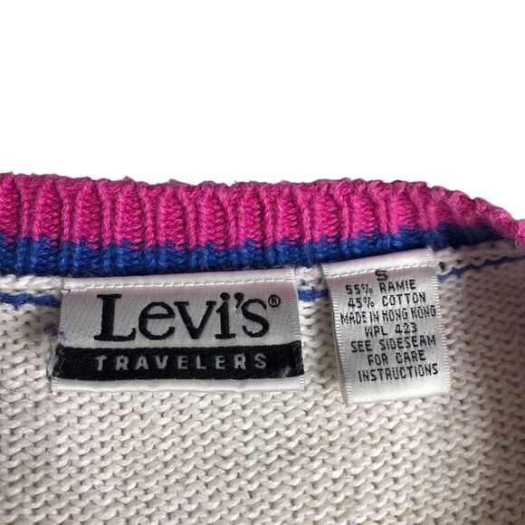 Vintage Levis Sweater Womens Small Floral Oversized Knit Short Sleeve 80s 90s - Picture 4 of 13